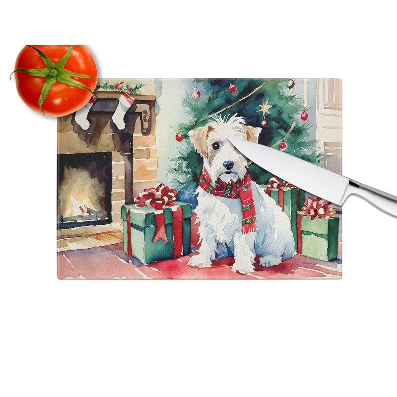 Grande planche à découper en verre Sealyham Terrier Cozy Christmas