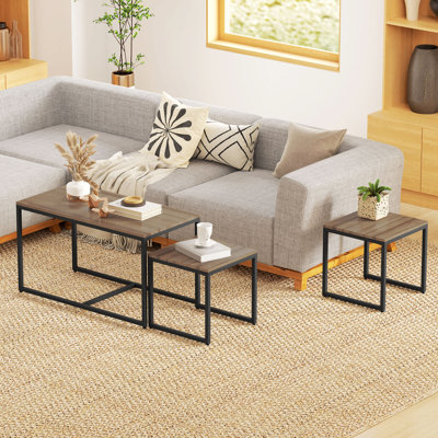 Nesting Coffee Table Set of 3, End Tables for Living Room, Brown