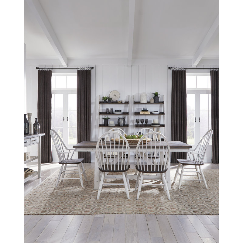  Scholten 7 Piece Trestle Dining Table Set w/ 4 Windsor Back Side Chairs