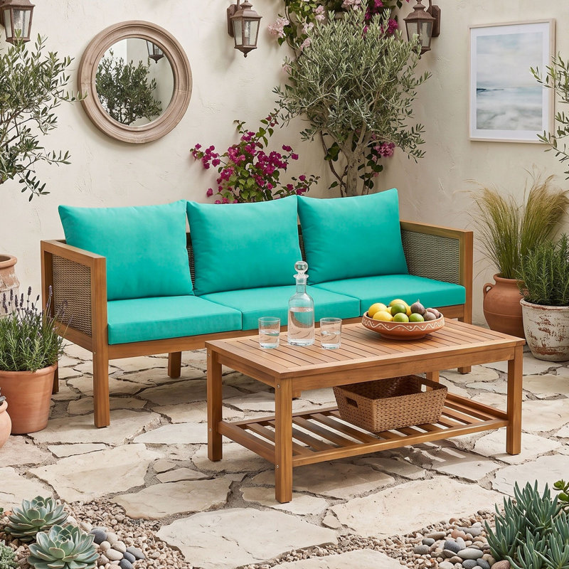 Ensemble de canapé de patio et de table basse 3 places en bois, Green Natural