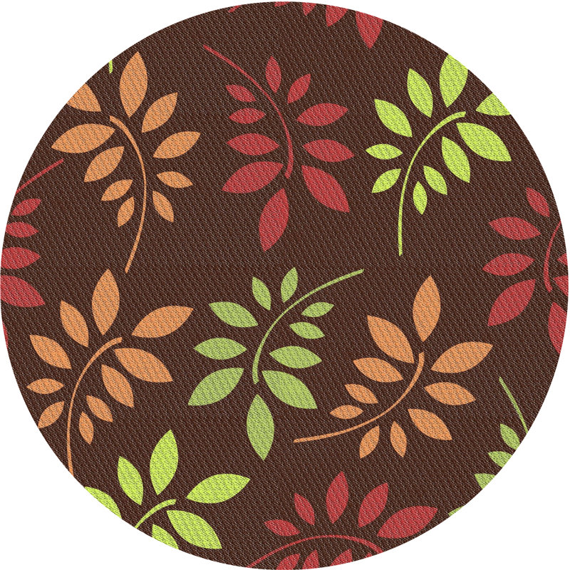 Laine tissée à la machine florale et polyester brun/vert/rouge Tapis décoratif, Rond 7 pi