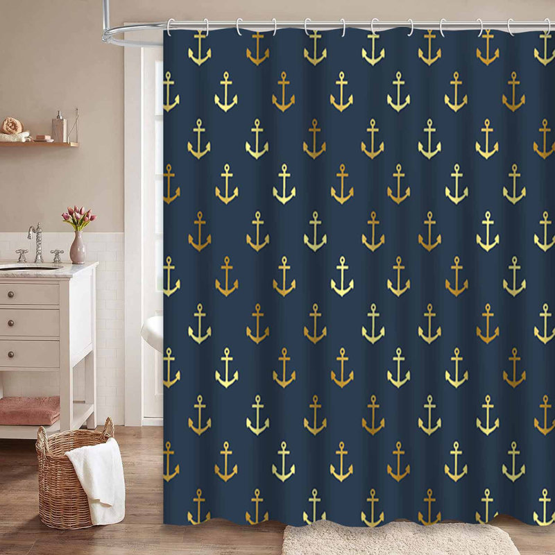 Abstrait de style nautique doré et bleu marine avec 12 crochets, L 72 po x l 84 po