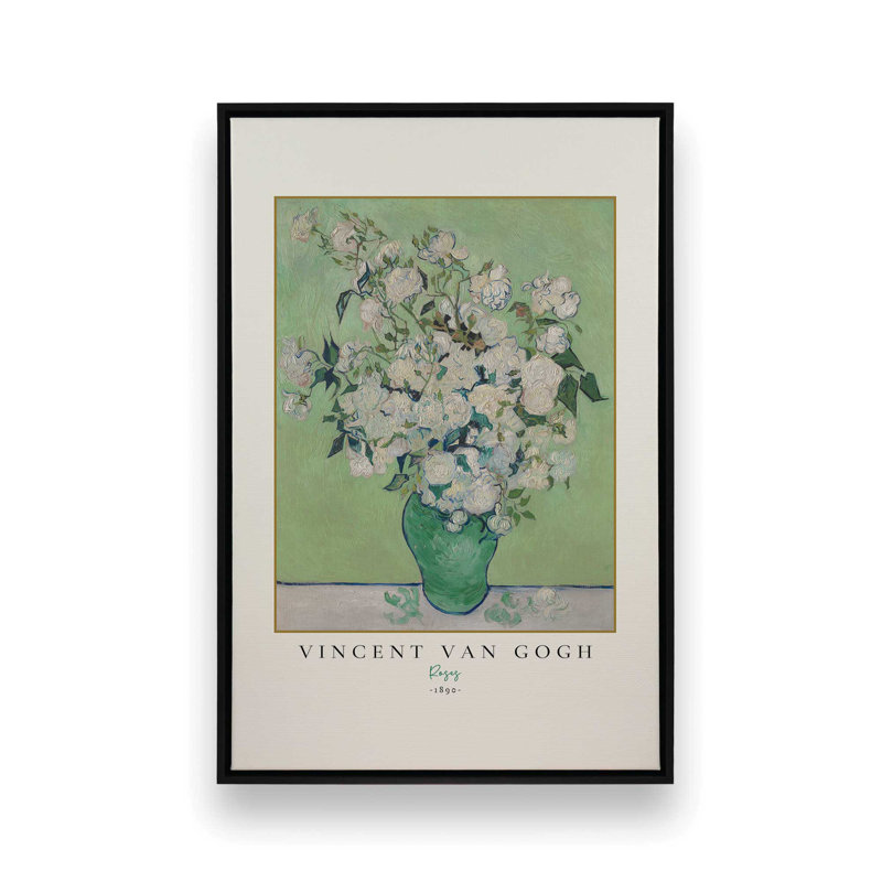 Van Gogh's Roses 1890, Cadre flottant noir satiné, H 18,75 po x l 12,75 po