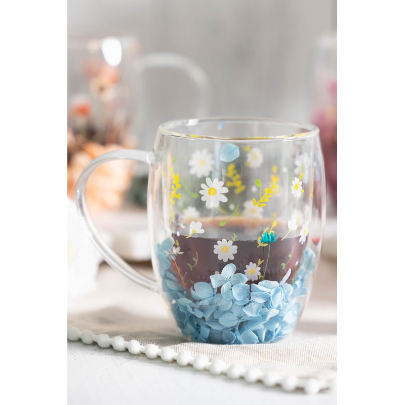 Tasses à fleurs à double paroi, couleurs assorties, ensemble de 4