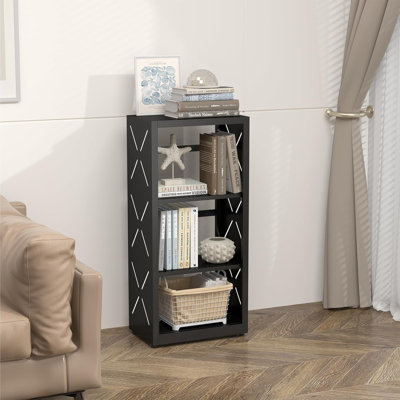 3 Tier Small Bookcase, Narrow Bookcase with 2 Adjustable Shelves, Black Display Storage Shelves for Home Office, Living Room