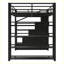 Lit mezzanine moderne en métal avec tablettes de rangement, armoires et garde-robe
