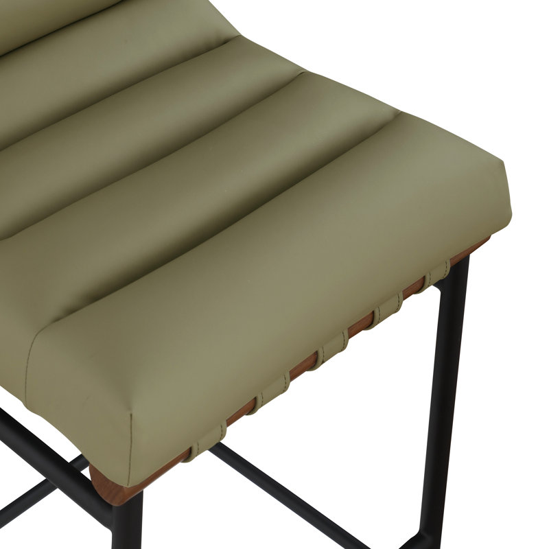 Tabouret de comptoir rembourré Sean Vincentas, Tabouret de bar (siège d'une hauteur de 29,9 po), Cuir végétalien vert olive