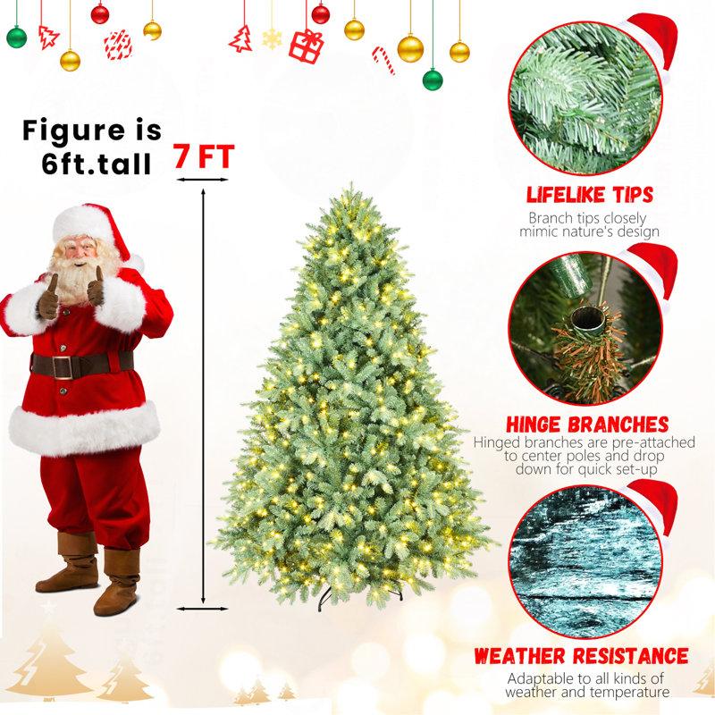 Arbre de Noël illuminé bleu-vert 5 pi avec 300 lumières DEL blanc chaud - 592 pointes en PE + PVC, branches articulées pour une installation facile, support en métal robuste, décoration de Noël unique
