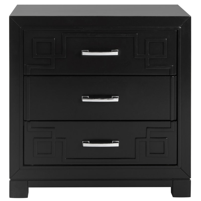 Elegant  & Modern 24'' W Solid Wood Nightstand –Sleek Rubberwood Bedroom Chest with 3 Drawer Storage, Black