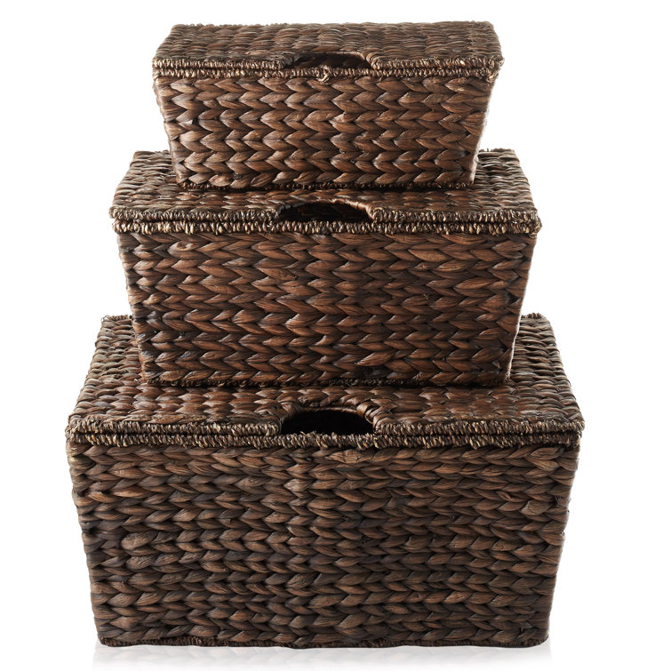 Casafield Round Storage Basket with Lid, Handwoven Water Hyacinth