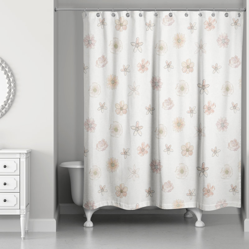 Rideau de douche simple à motif floral, Blanc