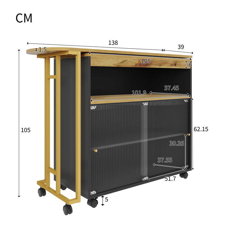 Extendable Bar Table With Storage Cabinet And Led, Black