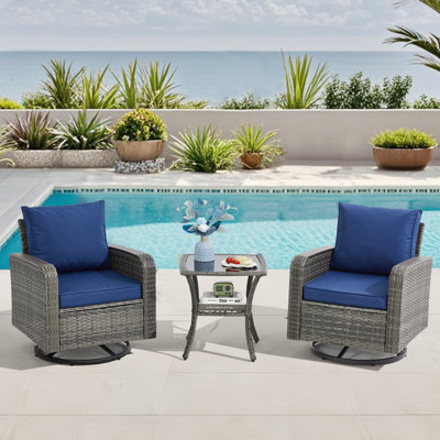 3 Pieces Outdoor Furniture Set With Swivel Chairs, Wicker Patio Furniture For Porch Deck Bistro Lawn Garden Backyard Poolside by Winston Porter