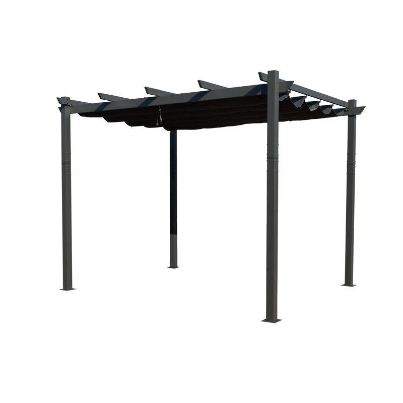 Kozyard Morgan Outdoor Aluminum Pergola with Blue Retractable Sun Shade Canopy, Gray, 10 ft. W x 10 ft. D
