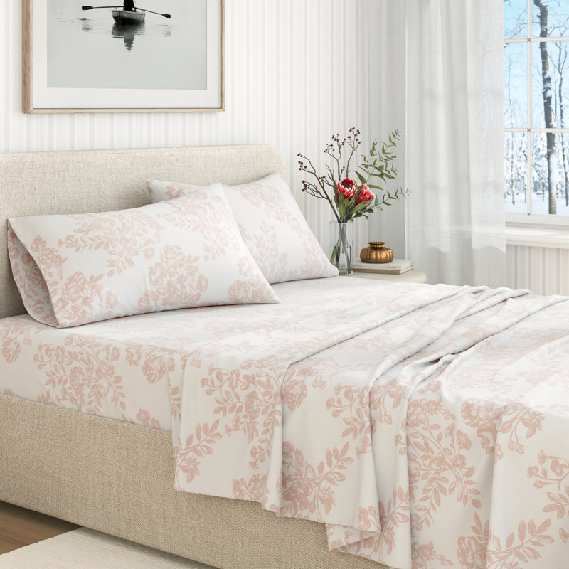 Ensemble de draps 100% flanelle de coton, Toile Blush Pink, Très grand avec deux taies d'oreiller