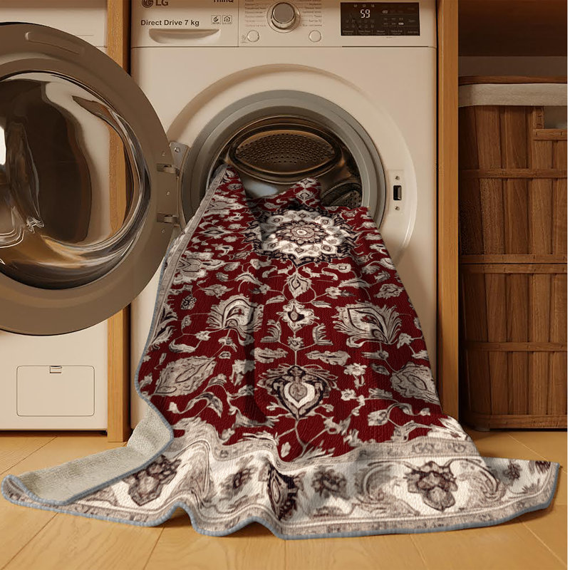 Tapis persan gris lavable à la machine, Rectangle 5 pi x 7 pi