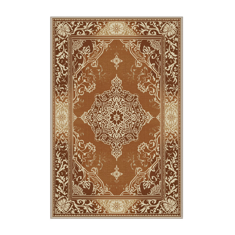 Machine Washable Paizlea Traditional Oriental Rug in Brown – Beige Binding, 7x9