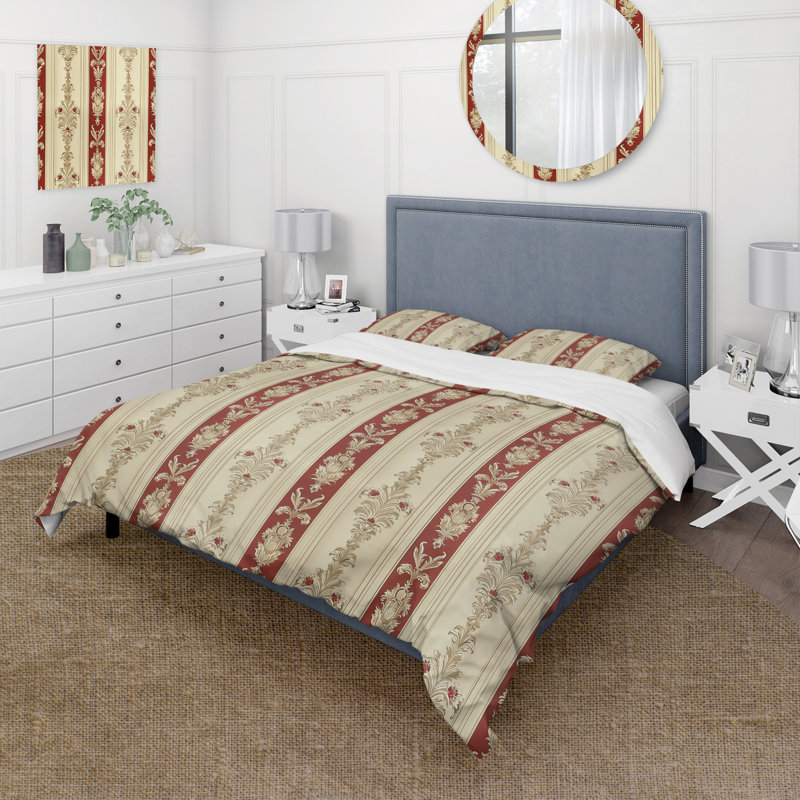 Ensemble de housse de couette beige et blanc damassé à rayures II, Housse de couette très grand et 2 très grandes t