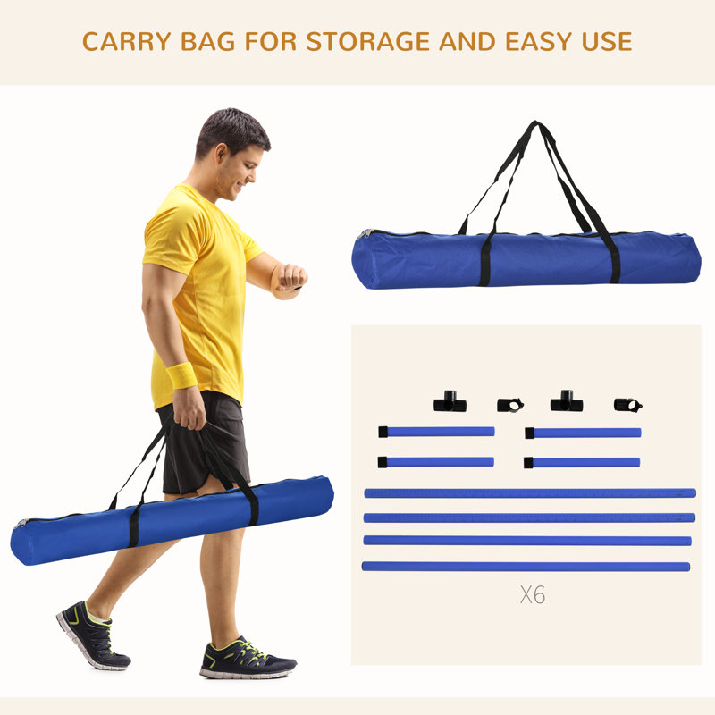 Blue Adjustable Height Dog Agility Training Kit with Carry Bag