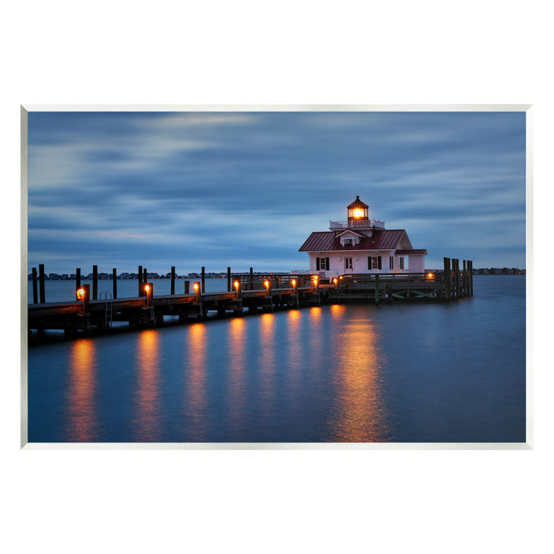 «Calm Nighttime Bridge Coastal Lights Floater», art mural par Rick Berk, H 10 po x l 15 po x P 0,5 po, Bois