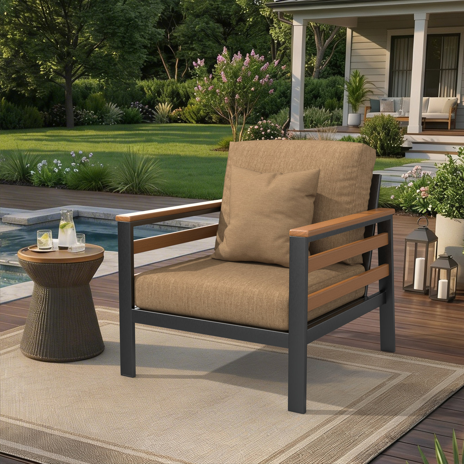 Townsend Sunbrella® Patio Lounge Chair, Brown, Sunbrella Cavnas Heather Beige