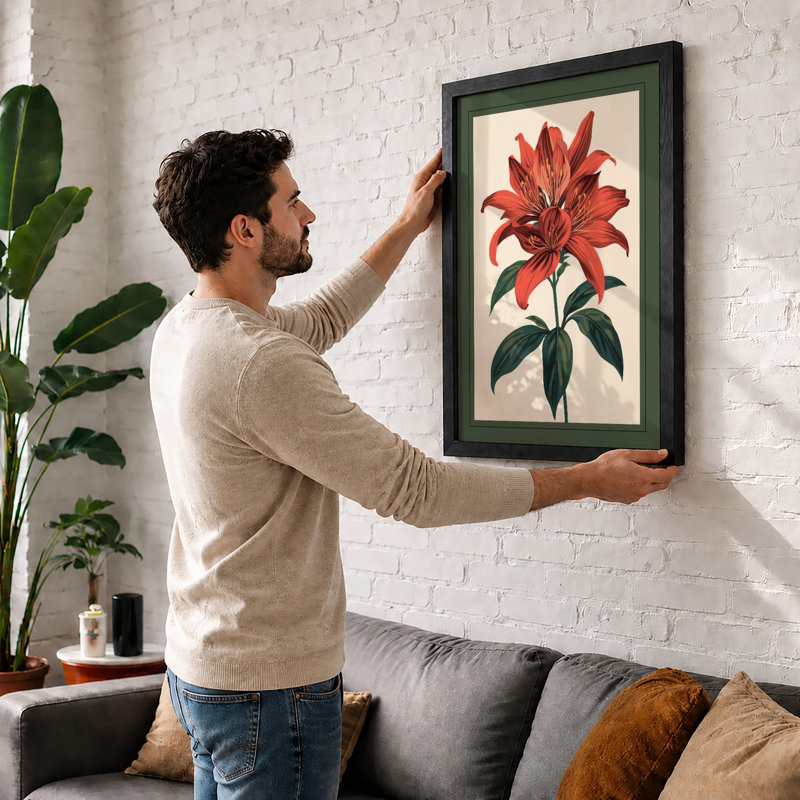Lily Study Botanical - Framed Print, A4 - 29.7 x 21.0 cm, White