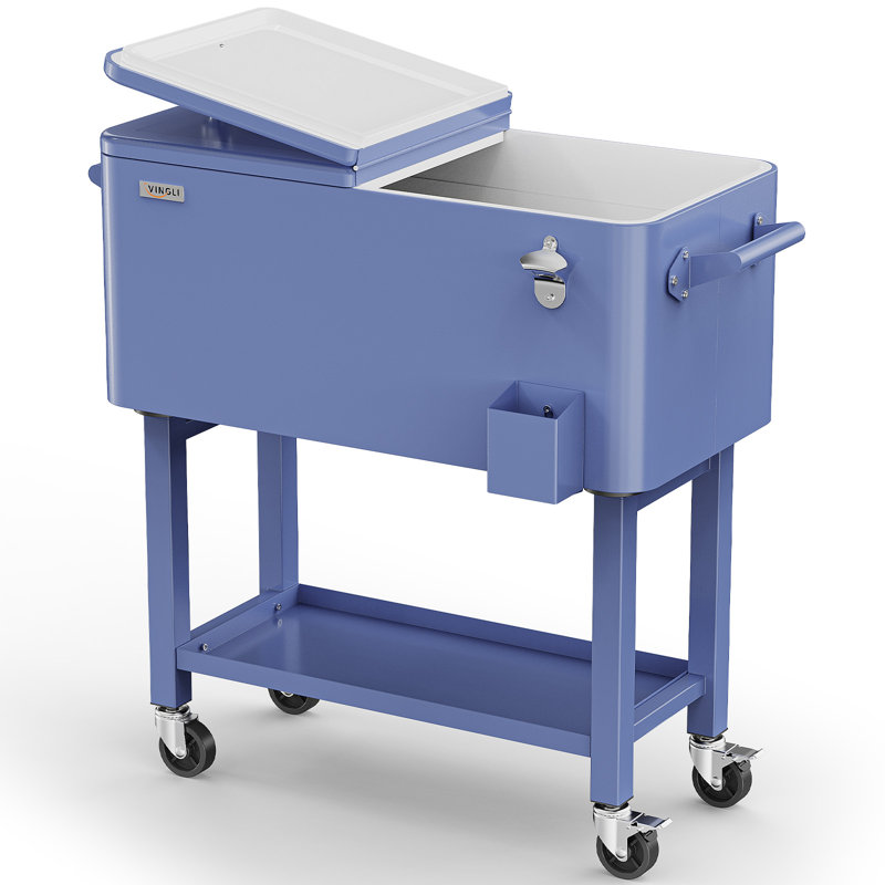 VINGLI 80 Quarts Serving Station / Cart Cooler with wheels in Haze Blue
