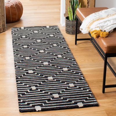 Beardall Hand Tufted Wool/Cotton Geometric Rug in Charcoal/Ivory