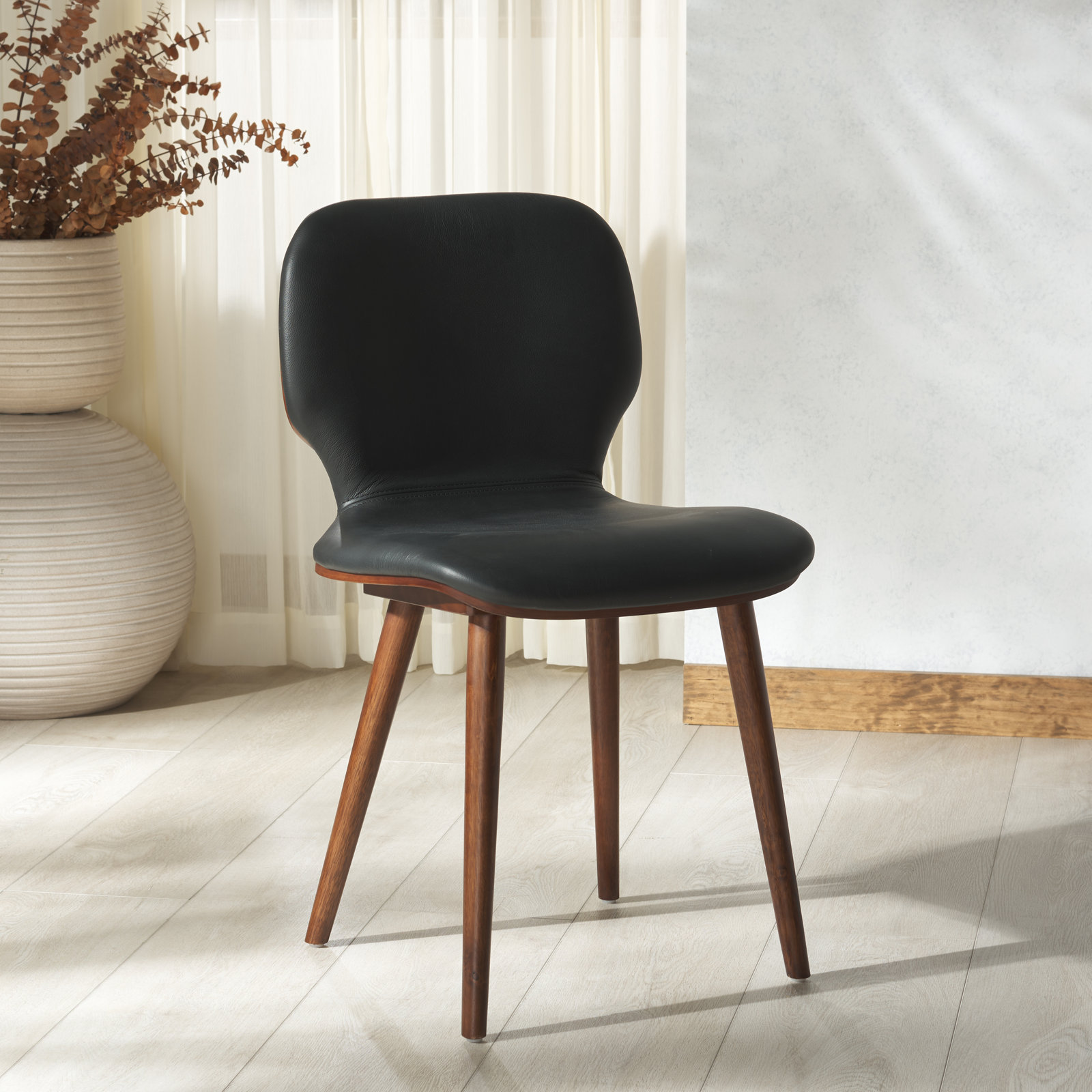 Vanya Side Chair, Black Leather