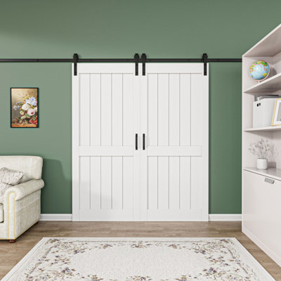 Manufactured Wood Prefinished Double Sliding Barn Door with Installation Hardware Kit