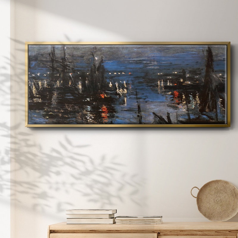 Le port du Havre, effet de nuit, 1873 - Reproduction sur toile flottante, Or, H 24 po x l 60 po x P 1,5 po