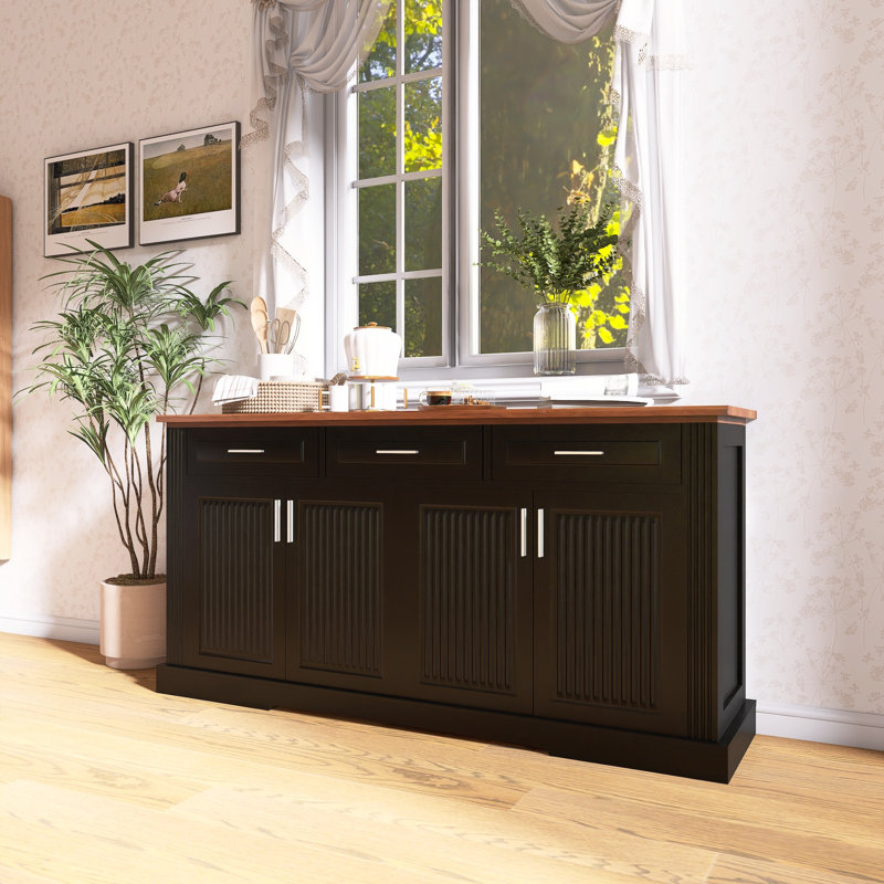 Buffet Farmhouse avec 4 portes et 3 tiroirs, Black