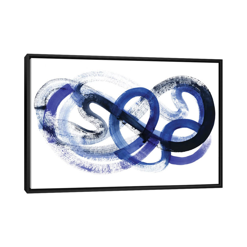 « blue kinesis ii », reproduction sur toile, H 18 po x l 26 po x P 1,5 po, Toile avec cadre noir, Pas de tapis