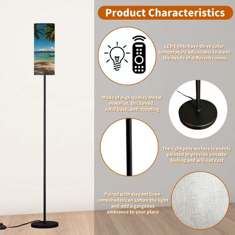Lampe sur pied 68,5 po PeeNoke Palmiers tropical beach Lampe à poteau en métal à intensité variable avec abat-jour en lin Ampoule DEL incluse