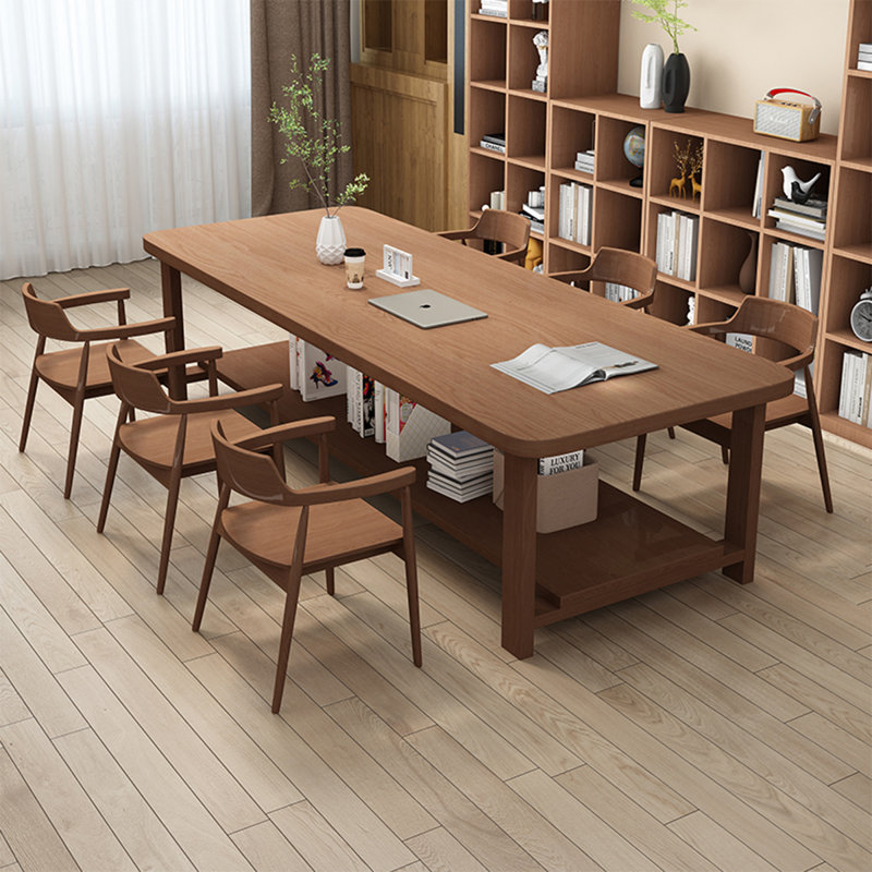Rectangular Solid Wood Dining Table, 29.53"H x 86.61"L x 35.43"W, Nut-Brown