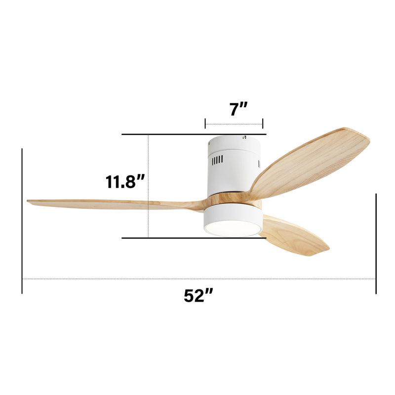 Ventilateur de plafond encastré en bois massif de 52 pouces avec moteur à courant continu réversible à télécommande 6 vitesses pour la maison