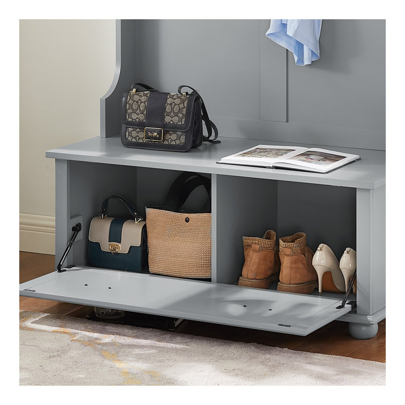 Modern Classic Hall Tree With Shoe Rack Bench And Coat Hooks For Hanging Storage, Entryway Bench With Open Shelves And Shoe Cabinets  GRAY