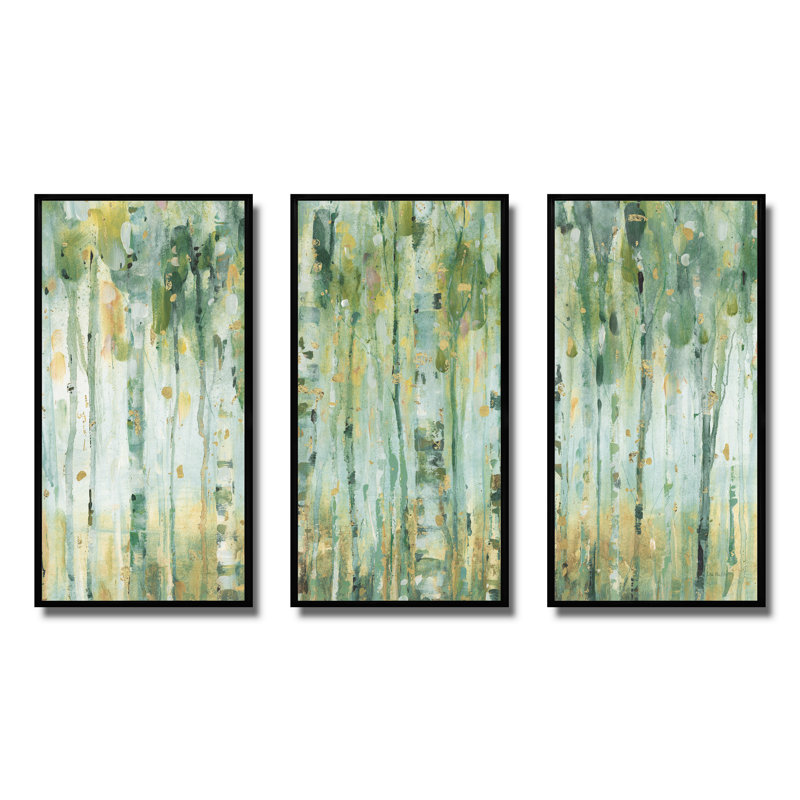 Golden Birch Forest V - Farmhouse, ensemble d'art mural sur toile encadré de 3