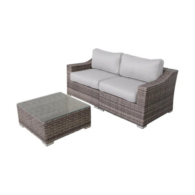 Ensemble de conversation en osier pour 2 personnes avec coussins, ensemble de conversation, causeuse d'extérieur