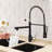 Pull Down Kitchen Faucet, Brass Material, Black+Silver Finish, For Modern Sinks Sink Dual Settings, Material Contemporary Kitchens