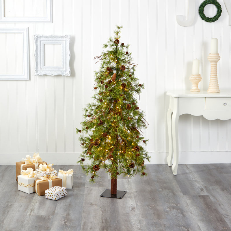 Arbre de Noël vert pin artificiel avec DEL, H 5 pi