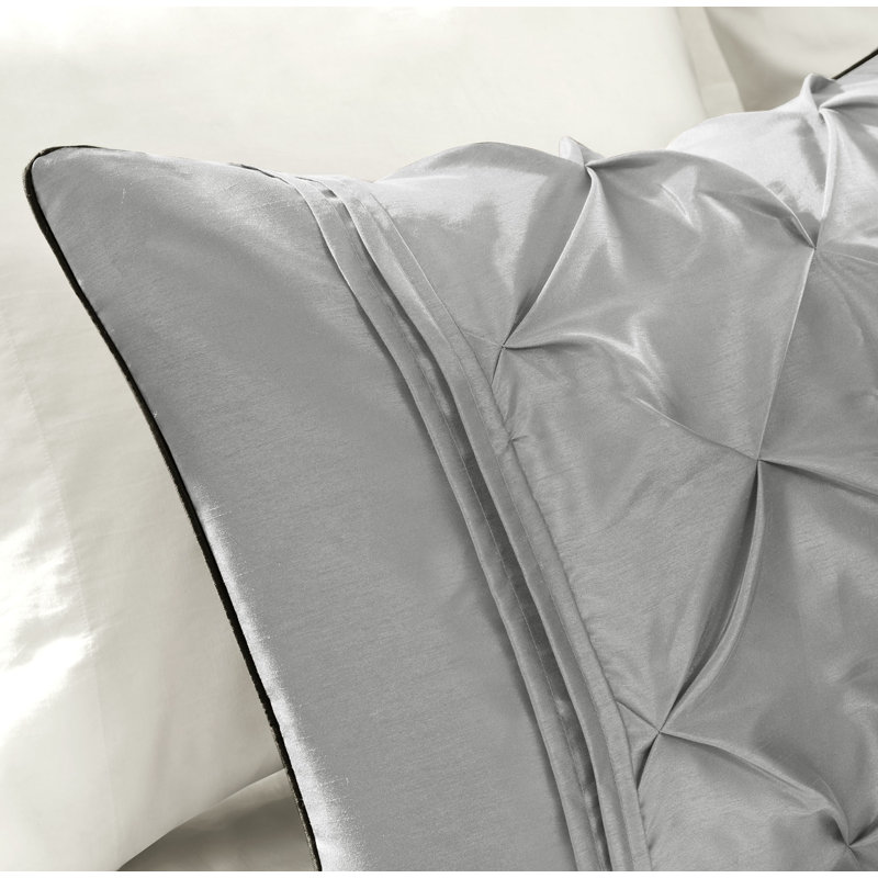 Laurel 7 Piece Tufted Comforter Set, Queen Comforter + 1 Bed Skirt + 2 Shams + 3 Decora, Gray