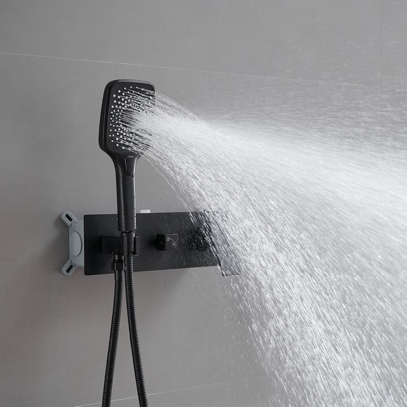 Wall Mount Shower System With Hand Shower Single Handle Shower Faucet Set Modern High-Pressure Brass Shower Trim Kit With Rough-In Valve