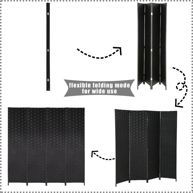 Black Woven Wood 6ft Folding Room Divider Screen