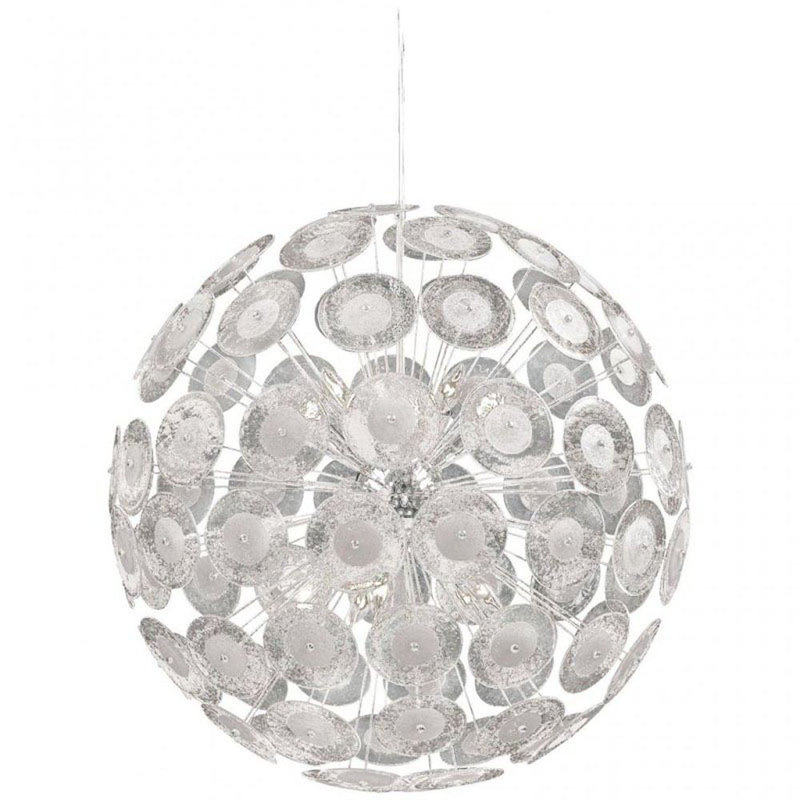 Alan Mizrahi Lighting Vistosi Disque de plafond style globe Murano Lustre, Rouge, Or brossé, 17” Diameter x 17” Height