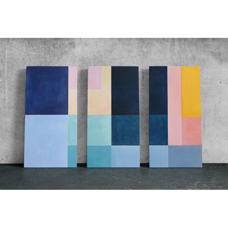 Reproduction d'art triptyque sur toile - Reproduction d'art abstrait triptyque coloré, H 30 po x l 60 po
