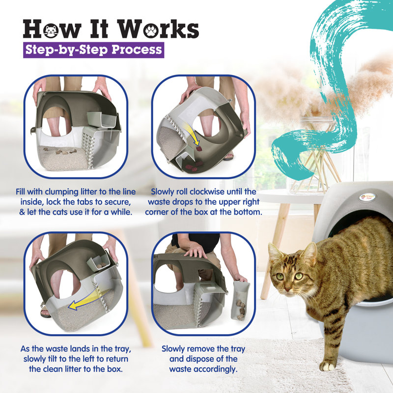  Roll 'n Clean Self Cleaning Cat Litter Box with Tray, Regular, Taupe