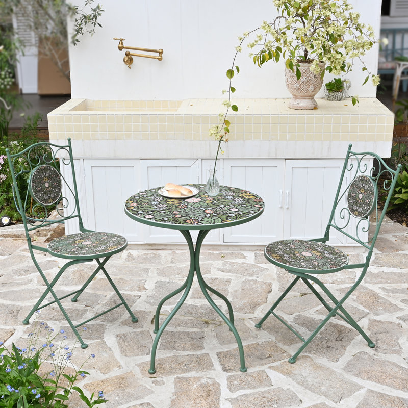 Ensemble bistro extérieur pour 2 personnes avec plateau en céramique, petite table de salle à manger rétro et ensemble de chaises pour patio