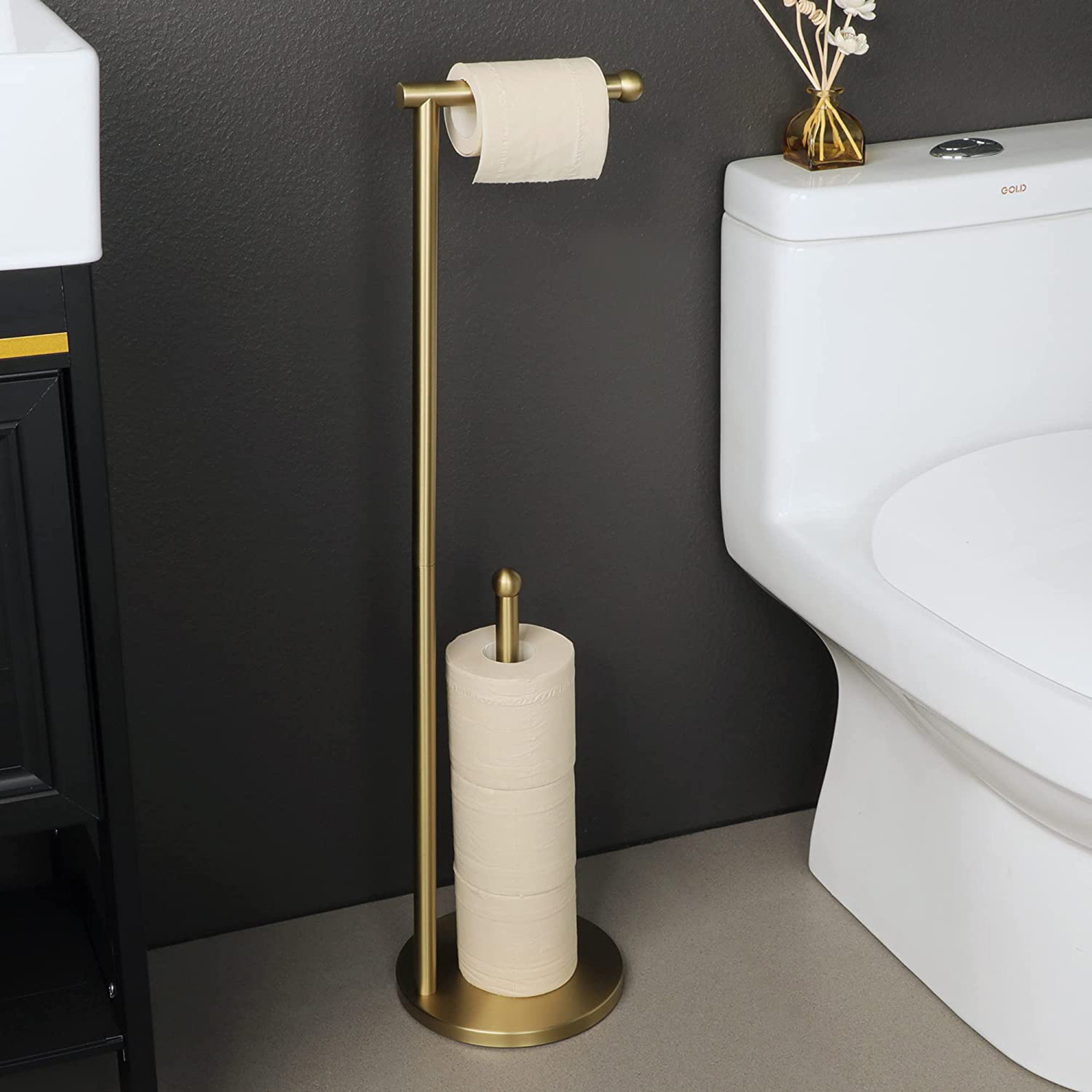 KES Black Toilet Paper Holder Stand Freestanding Toilet Paper Stand for  Bathroom Tissue Roll Holder with Marble Base, SUS304 Stainless Steel Matte