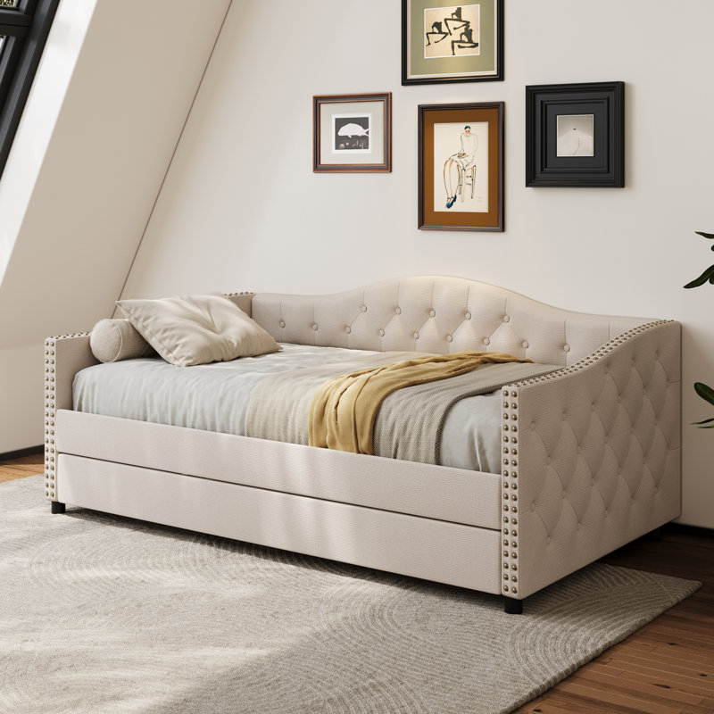 Kaevion Upholstered Daybed, Beige, Full / Double